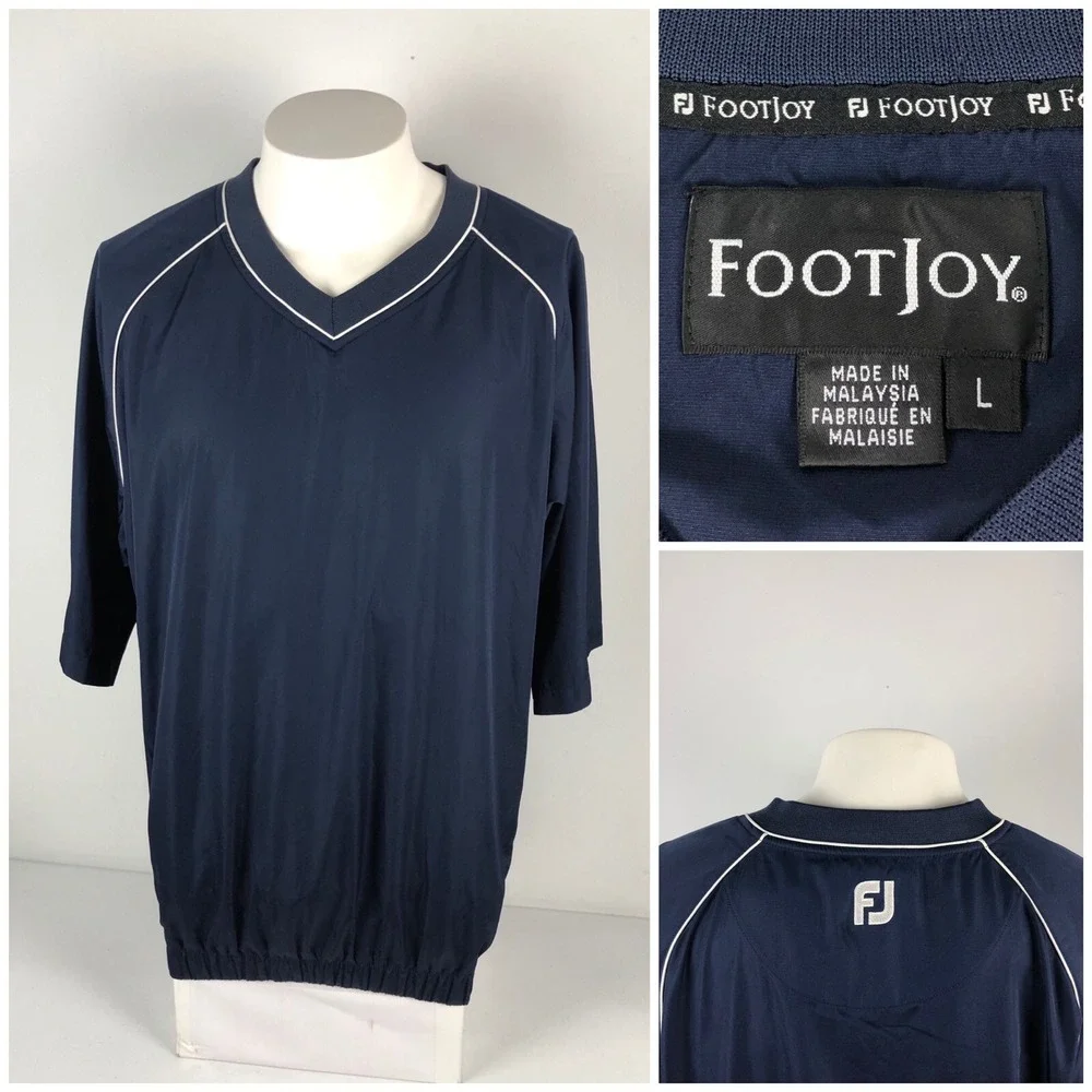 Footjoy Men Large Wind Shirt Blue Short Sleeve V Neck Polyester Golf Lightweight